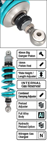 Nitron NTR R1 Big-Piston Integral Pressurised Gas-Monotube Rear Shock Absorber for Suzuki DL250 V-Strom 2017-2018 