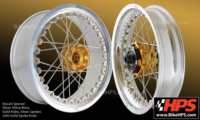 Ducati Special 1098 Streetfighter & 748 Kineo Spoked Wheels, Gloss Silver Shine and Gold