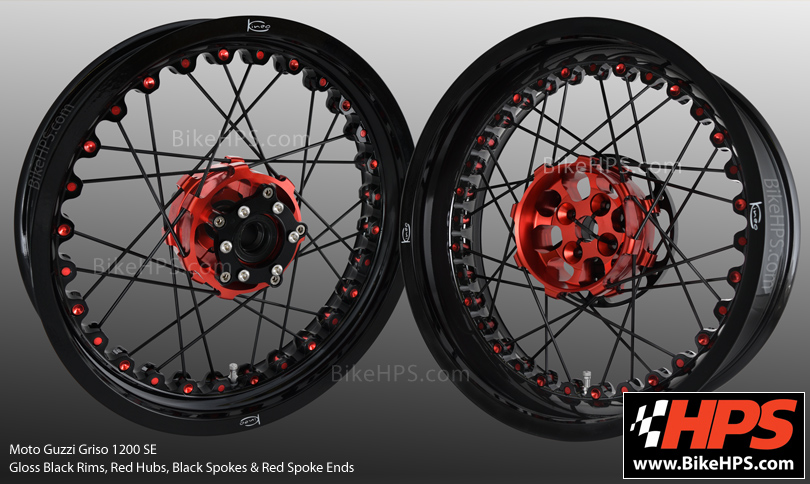 Kineo Spoked Wheels for Moto GuzziGriso 1200SE - Gloss Black & Red