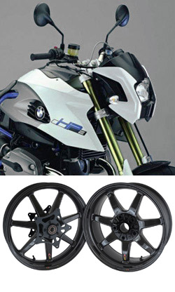 BST Carbon Fibre 7 Spoke Panther TEK Motorcycle Wheels for BMW HP2 Megamoto 2008> onwards - Road & Race 