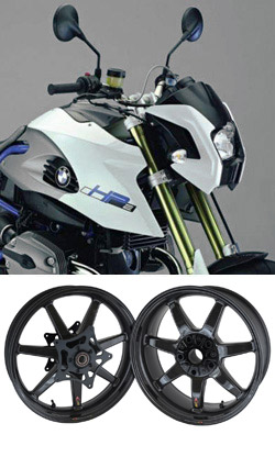 BST Carbon Fibre 7 Spoke Panther TEK Motorcycle Wheels for BMW HP2 Megamoto 2008> onwards - Road & Race