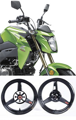 BST Carbon Fibre 3 Spoke Wheels for Kawasaki Z125 Pro 2017> onwards - Road & Race