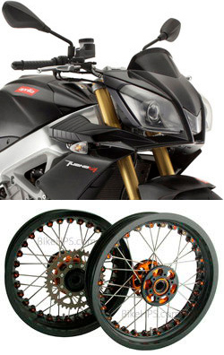 Kineo Wire Spoked Tubeless Wheels for Aprilia Tuono V4 & V4R 1100 Models 2011> onwards