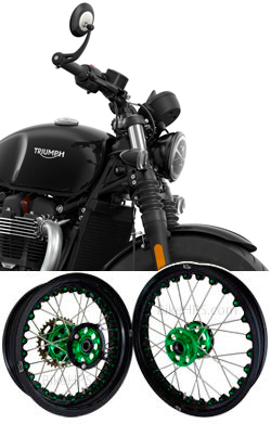 Kineo Wire Spoked Tubeless Wheels for Triumph Bonneville Bobber 1200 (Liquid Cooled Engine & Twin Front Brake Discs) 2021> onwards