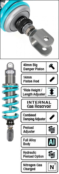 Nitron NTR R1 Big-Piston Integral Pressurised Gas-Monotube Rear Shock Absorber for Honda CB600F Hornet 2007-2013