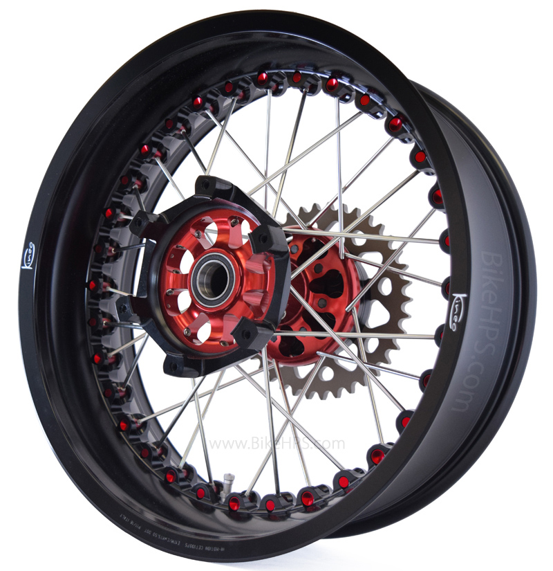 Kineo Wire Spoked Motorcycle Wheel Gloss Black, Red & Silver