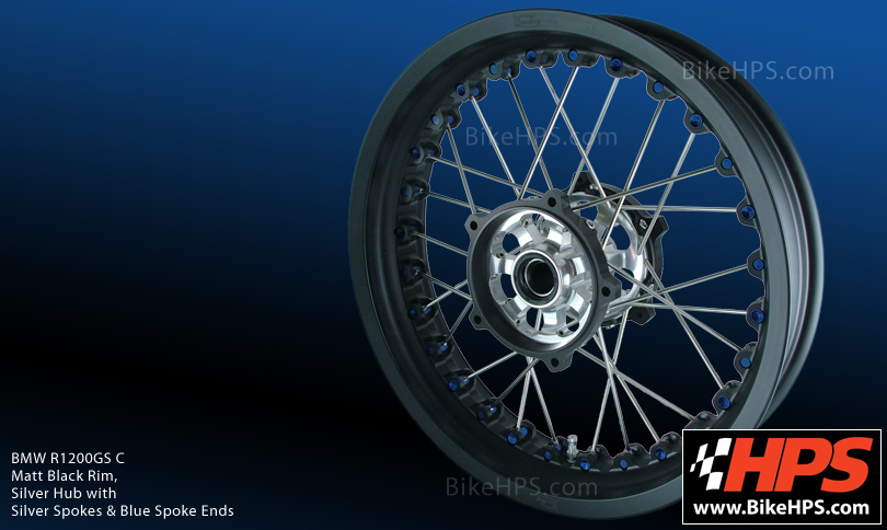 BMW R1200GS LC Kineo Spoked Wheels Matt Black , Blue & Silver