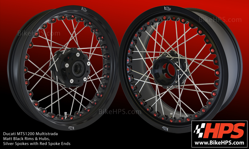 Ducati Multistrada 1200 Kineo Spoked Wheels Matt Black and Red