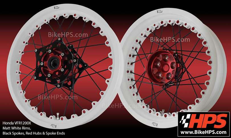 Kineo Tubeless Spoked Wheels for Honda VFR1200X Crosstourer - Matt White & Red