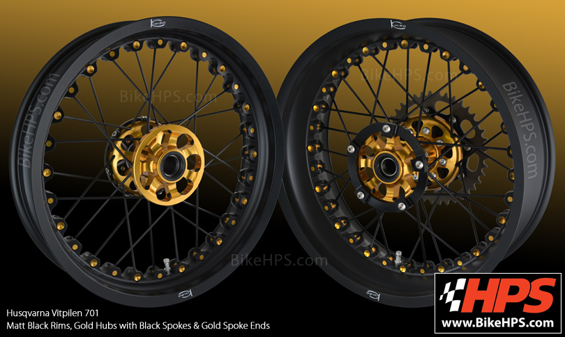 Kineo Tubeless Spoked Wheels for Husqvarna 701 Vitpilen - Matt Black & Gold