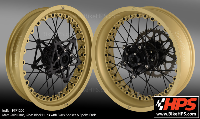 Kineo Tubeless Spoked Wheels for Indian FTR1200 - Matt Gold and Black