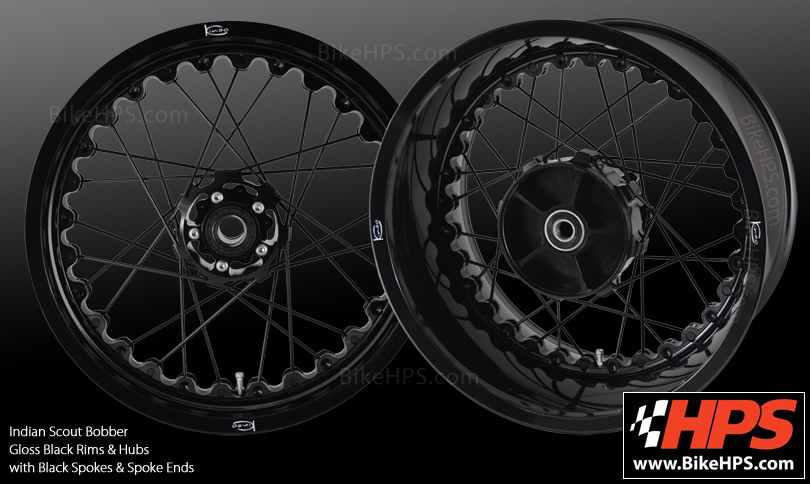 Kineo Tubeless Spoked Wheels for Indian Scout Bobber - Gloss Black