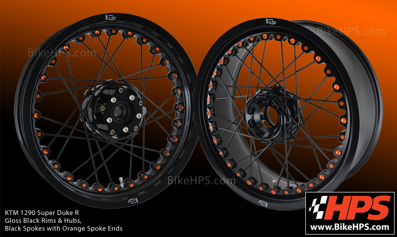 Kineo Wheels Gloss Black & Orange Rims for KTM 1290 Super Duke R