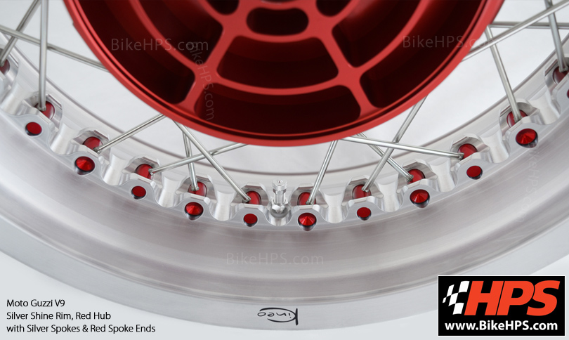 Kineo Spoked Wheels for Moto Guzzi V9 Wheels SIlver & Red