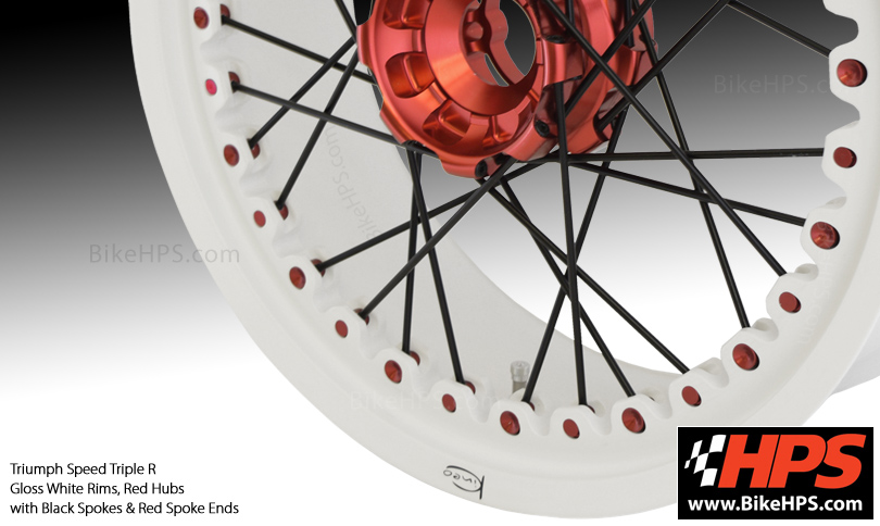 Triumph Speed Triple R Spoked Wheels from Kineo in White, Red & Black