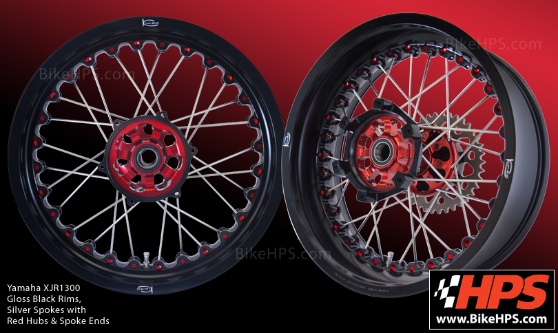 Yamaha XJR1300 Kineo Spoked Wheels Gloss Black , Red & Silver